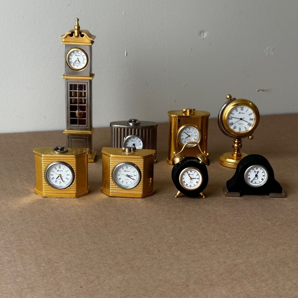 Gorham Clock Lot of 8 Miniature Clocks Gold Silver Plate Brass Watch Time Mini